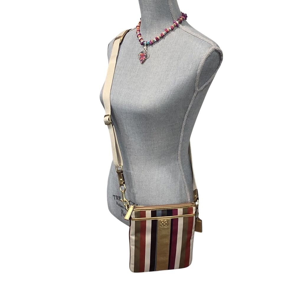 Coach Legacy Stripe Swingpack Crossbody Multicolor Satin Gold Trim Y2K Rare - Picture 4 of 13